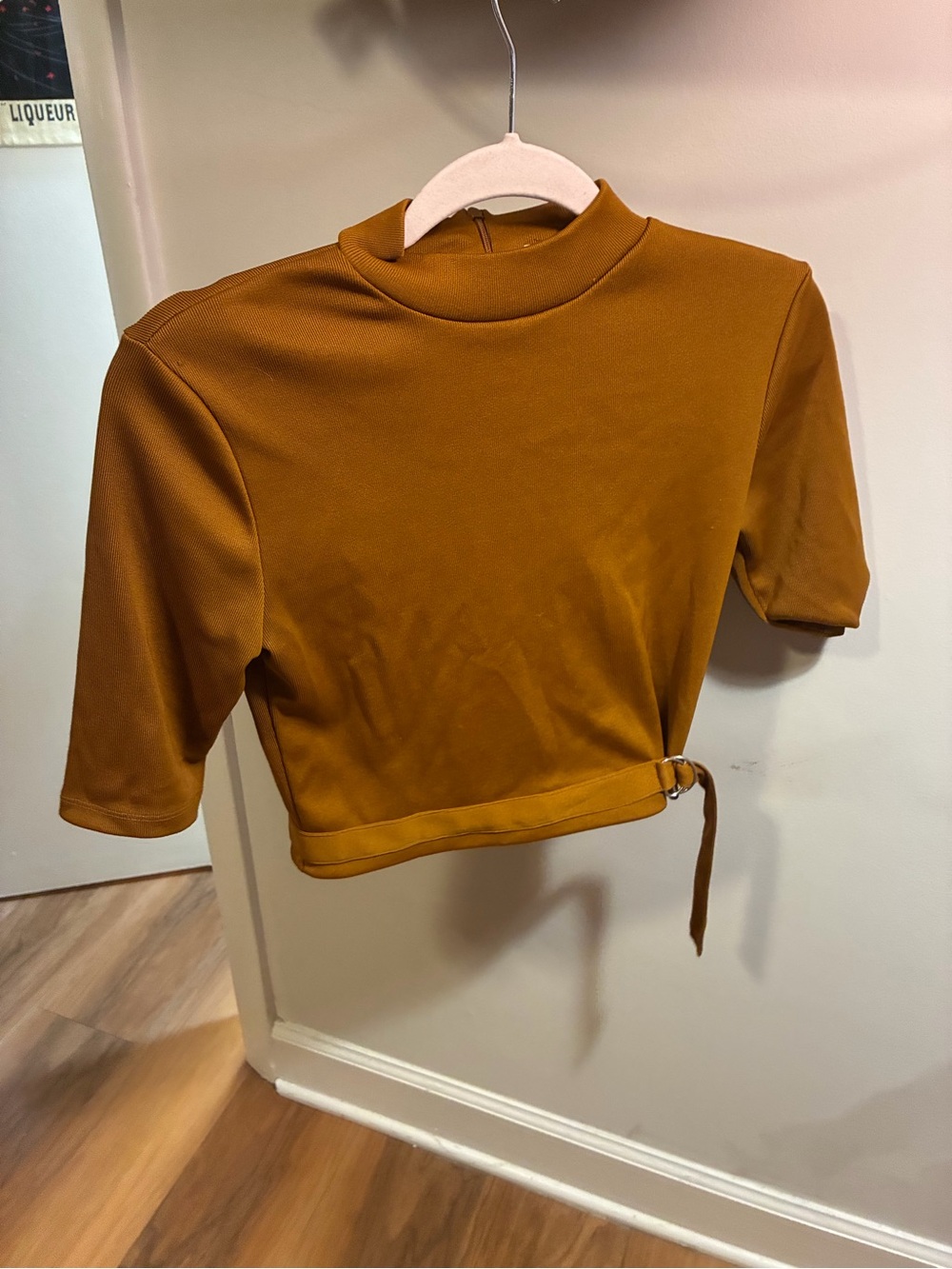 Forever 21 Cropped Mock Neck Top in Mustard Yellow Brown